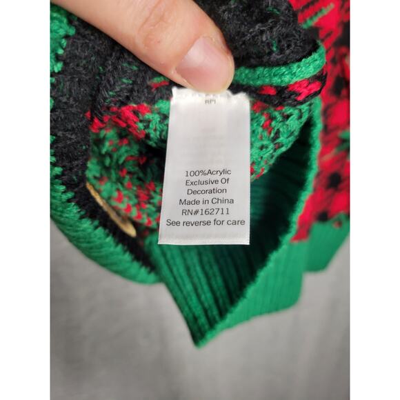 NWT Ugly Christmas Sweater Cat Santa Hat Drink Cup Holder Knit Sweater Medium - Picture 6 of 9